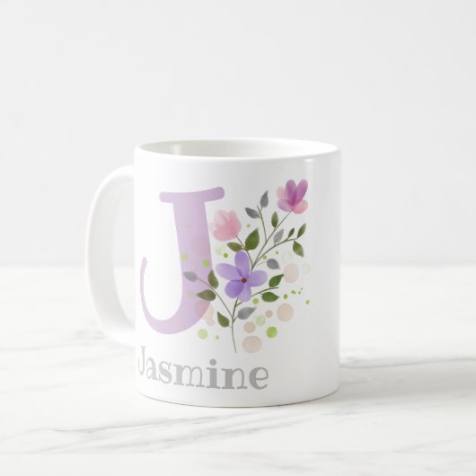 First Initial Plus Name Jasmine with Flowers Kaffeetasse (Vorderseite Links)
