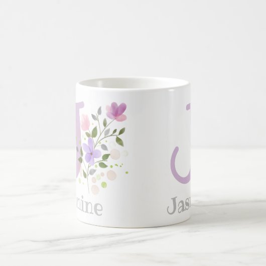 First Initial Plus Name Jasmine with Flowers Kaffeetasse (Mittel)