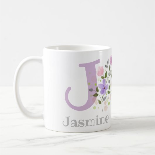 First Initial Plus Name Jasmine with Flowers Kaffeetasse (Links)