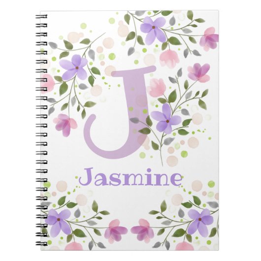 First Initial Plus Name Jasmine with Flowers Notizblock (Vorderseite)