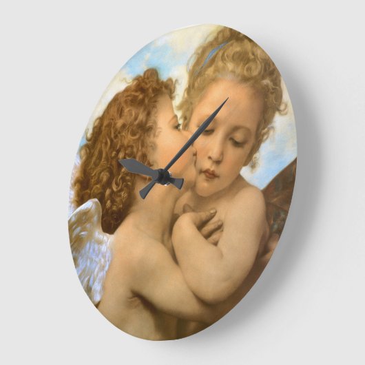 First Kiss (Engeldetails) von Bouguereau Große Wanduhr (Winkel)