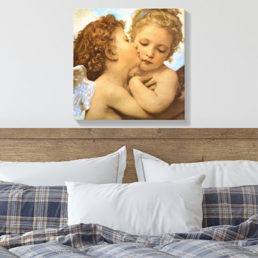 First Kiss (Engeldetails) von Bouguereau Leinwanddruck (Insitu (Schlafzimmer))
