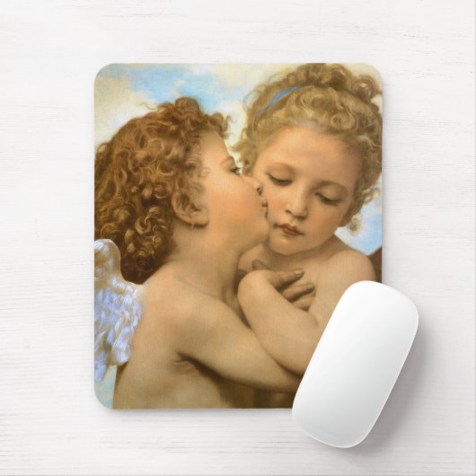First Kiss (Engeldetails) von Bouguereau Mousepad (Mit Mouse)