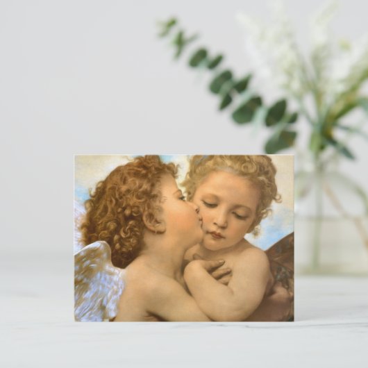 First Kiss (Engeldetails) von Bouguereau Postkarte (Stehend Vorderseite)