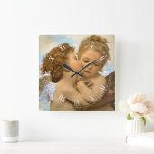 First Kiss (Engeldetails) von Bouguereau Quadratische Wanduhr (Zuhause)