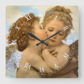 First Kiss (Engeldetails) von Bouguereau Quadratische Wanduhr (Vorderseite)