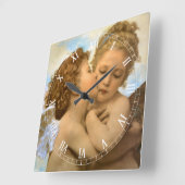 First Kiss (Engeldetails) von Bouguereau Quadratische Wanduhr (Winkel)
