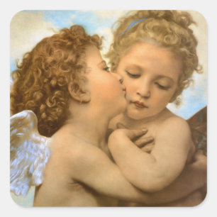 First Kiss (Engeldetails) von Bouguereau Quadratischer Aufkleber
