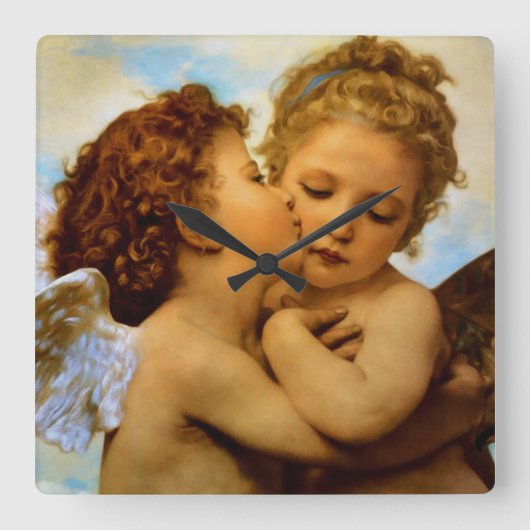 First Kiss Quadratische Wanduhr (Vorderseite)