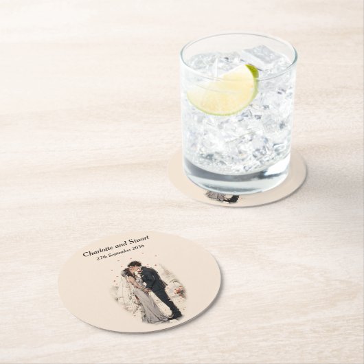 First Kiss Runder Pappuntersetzer (Vor Ort)