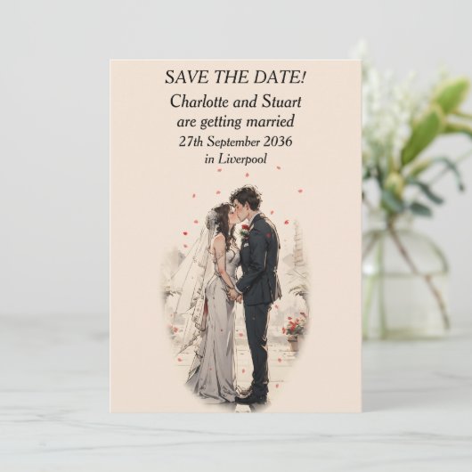 First Kiss Save the Date Card (Stehend Vorderseite)