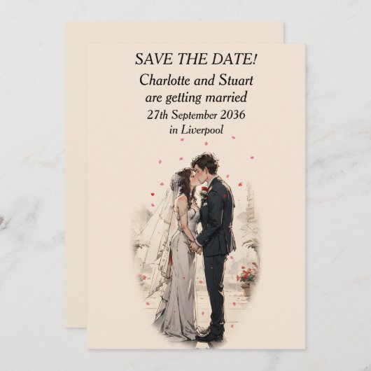 First Kiss Save the Date Card (Vorne/Hinten)