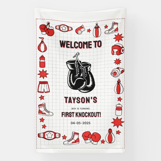 First Knockout Boxing 1. Geburtstag – Lustige Kind Banner (Vertikal)