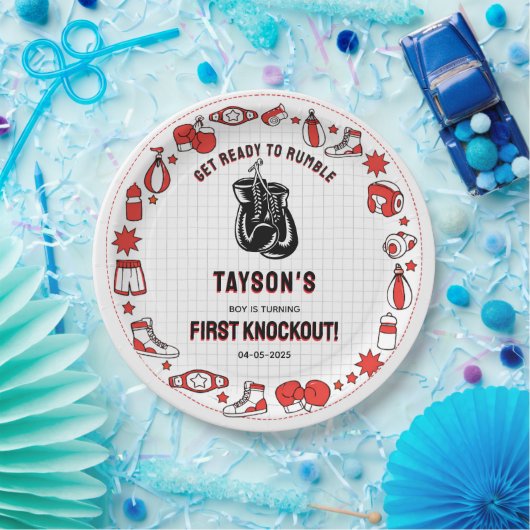 First Knockout Boxing 1. Geburtstag – Lustige Kind Pappteller (Party)