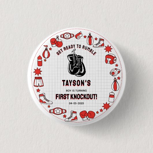 First Knockout Boxing 1st Birthday – Fun Kids  Button (Vorderseite)