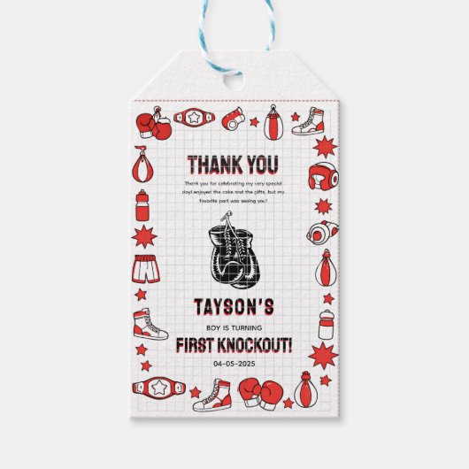 First Knockout Boxing 1st Birthday – Fun Kids Geschenkanhänger (Vorderseite)
