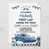 First Lap Around The Track Race Car 1st Birthday Einladung (Vorne/Hinten)