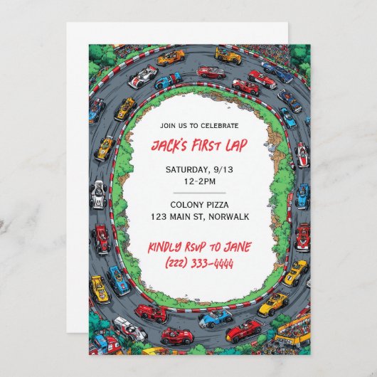 First Lap Boy's First Birthday Invitation Einladung (Vorne/Hinten)