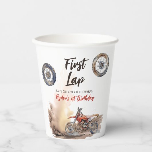 First Lap Little Racer 1st Birthday Pappbecher (Vorderseite)