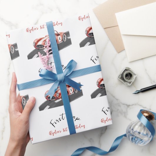 First Lap Race Car 1st Birthday Geschenkpapier (Schenken)