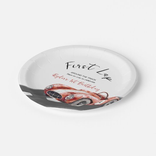First Lap Race Car 1st Birthday Pappteller (Schrägansicht)