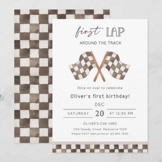 First Lap Racing 1st Birthday Party  Einladung (Vorne/Hinten)