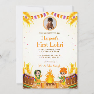 First Lohri Celebration Card with Photo Einladung
