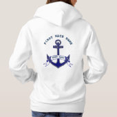 First Mate Anchor Custom Nautical Blue White Hoodie (Rückseite)