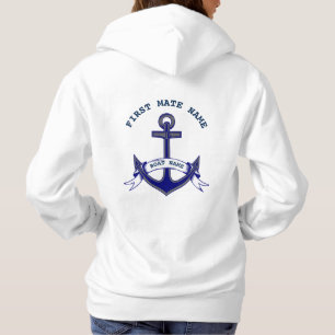 First Mate Anchor Custom Nautical Blue White Hoodie