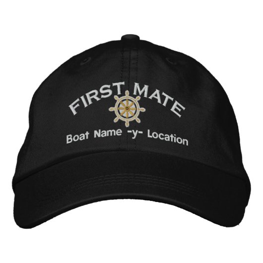 First Mate Wheel Ihr Boot Ihren Namen oder beides! Bestickte Kappe (Vorderseite)