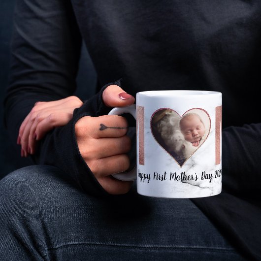 First Mother Day Baby Foto Rose Gold Herz Kaffeetasse