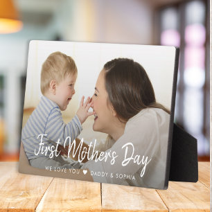 First Mother Day Modern Script Baby Foto Fotoplatte