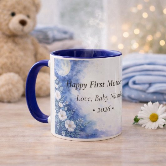 First Mother’s Day Moon Floral Blue Personalized Tasse