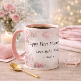 First Mother’s Day Personalized Floral Rose Pink Tasse