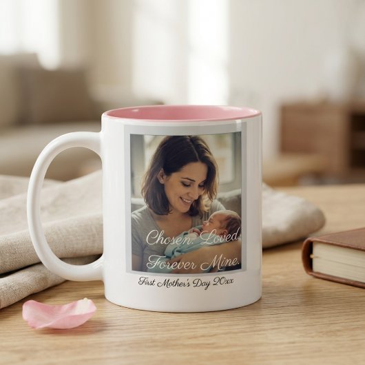 First Mother's Day After Adoption Personalized Zweifarbige Tasse