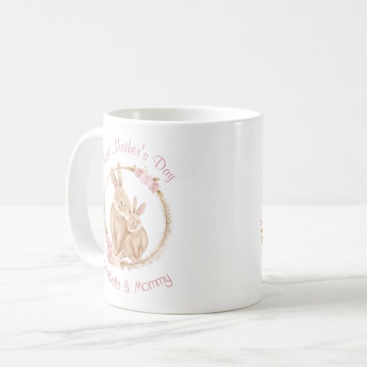First Mother's Day Bunny Baby Girl Foto Name Pink Kaffeetasse (Vorderseite Links)