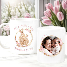 First Mother's Day Bunny Baby Girl Foto Name Pink Kaffeetasse