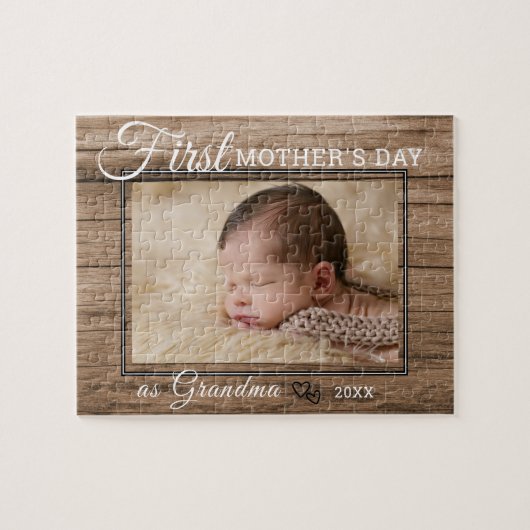 First Mother's Day Grandma Foto Rustic Wood Puzzle (Horizontal)