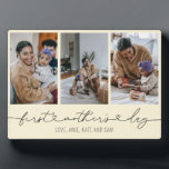 First Mother's Day Heart Script 3 Foto Geschenk Fotoplatte<br><div class="desc">Erste Muttertag Herzschrift 3 Foto Geschenkplakette für Ihre Mutter,  Mutter,  Mama oder Mama.</div>