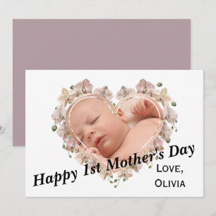 First Mütters Day Baby Foto SVG Herz Floral Karte