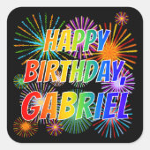 First Name "GABRIEL", Fun "HAPPY BIRTHDAY" Quadratischer Aufkleber (Vorderseite)