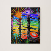 First Name "OLIVIA", Fun "HAPPY BIRTHDAY" Puzzle (Vertikal)
