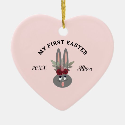 First Oaster Baby Girl Bunny Pink Personalisiert Keramik Ornament (Vorne)