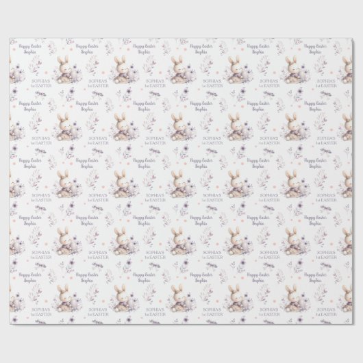 First Oaster Girl Bunny Personalisiert Name Lila Geschenkpapier (Flach)