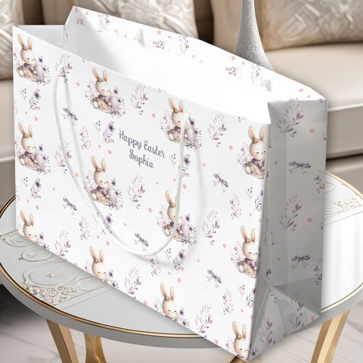 First Oaster Girl Bunny Personalisiert Name Lila Große Geschenktüte