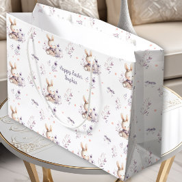 First Oaster Girl Bunny Personalisiert Name Lila Große Geschenktüte