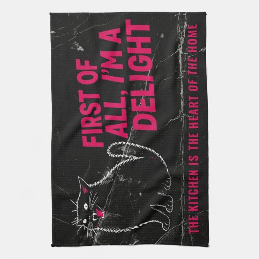 First Of All I'm A Delight Roaring Black Cat Geschirrtuch (Vertikal)