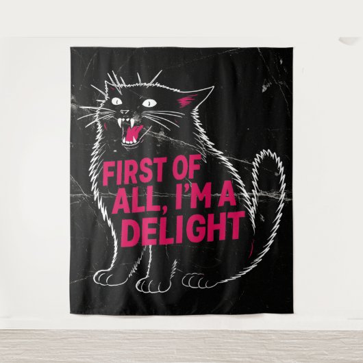 First Of All I'm A Delight Roaring Black Cat Wandteppich (Vorderseite)
