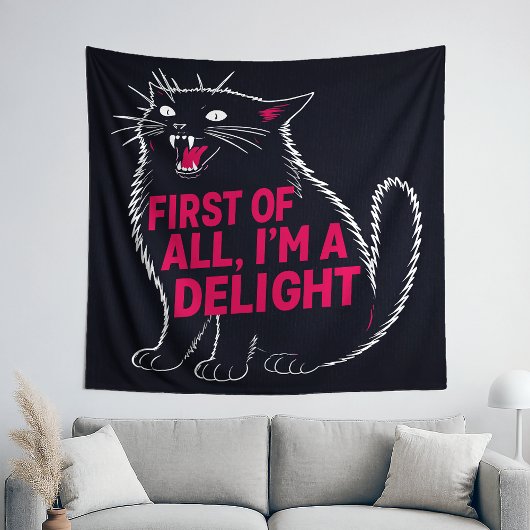 First Of All I'm A Delight Roaring Black Cat Wandteppich