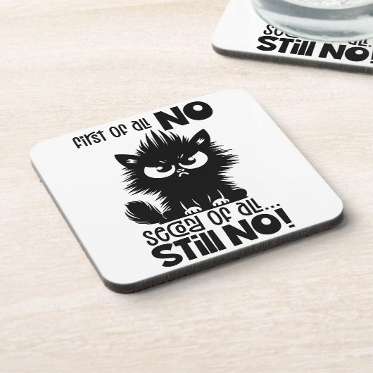 First Of All, No Funny Cat Lover Gift Getränkeuntersetzer (Linke Seite)